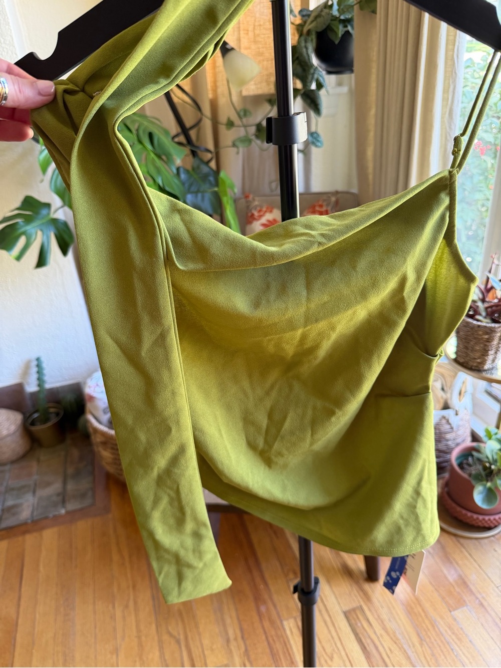 Cider Olive Green Strappy Top with Adjustable Tie